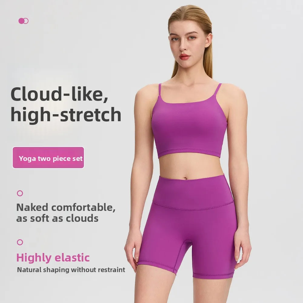 Yoga clothes, running suit, women's chest cushion vest, hip lifting high waist yoga shorts, quick drying breathable fitness suit
