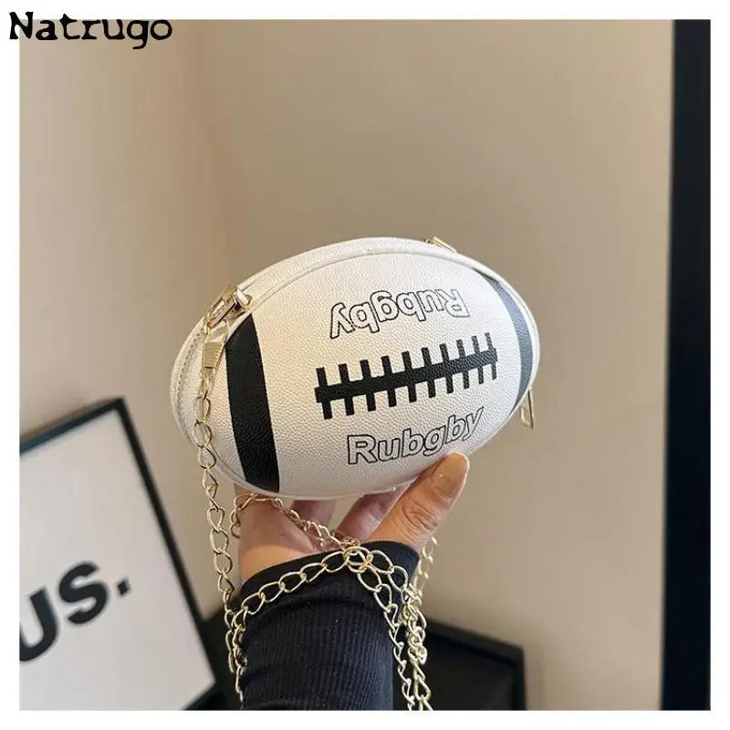 Cute Cartoon Rugby Style Crossbody Bag For Women 2024 New Shoulder Bags Purses And Handbags Leather Designer Ball Chain Bag