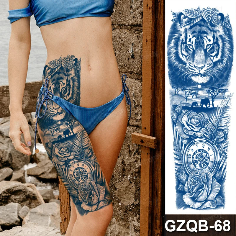 Full Arm Sleeve Temporary Tattoos Juice Ink Lasting Semi Permanent Body Art Sexy Large Fake Tattoo for Men Women Adult Beauty
