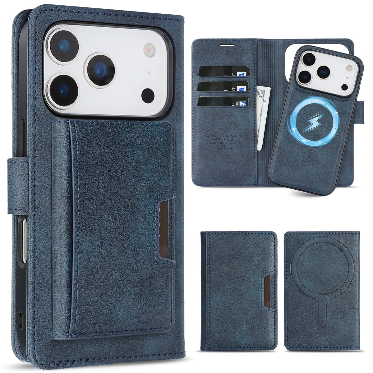 3-in-1 Luxury Leather Wallet Detachable Flip Cover For iPhone 16 15 14 13 12 17 18 Pro Max Plus For Magsafe Credit Card Wallet