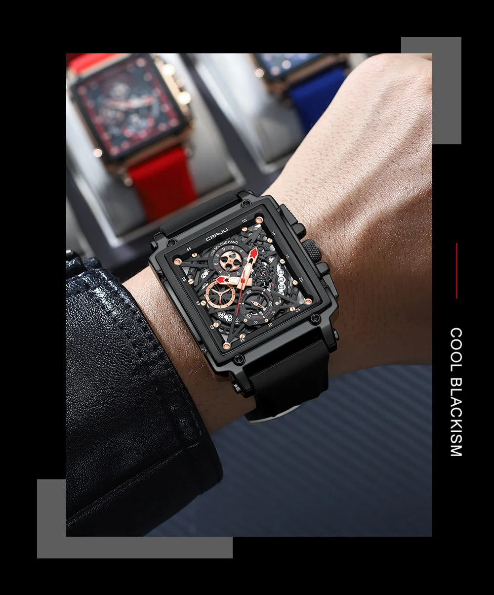 CRRJU Modische Sportuhren mit großem Zifferblatt, einzigartiges rechteckiges, hohles Design, Quarz-Armbanduhren mit Chronograph, automatisches Datum