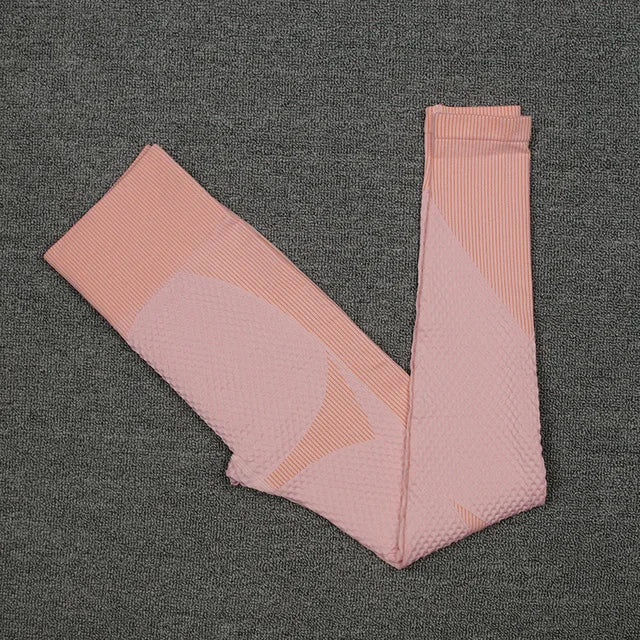 New  Spring Autumn Set Reticulate Stretch Fitness Seamless  Sportswear Suit For Women