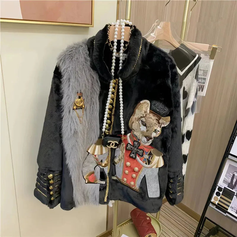 Women's Winter Faux Mink Fur Coats, Korean Embroidery Jacket, Female Loose Thicken Warm Clothes, High Quality, Promotion,New