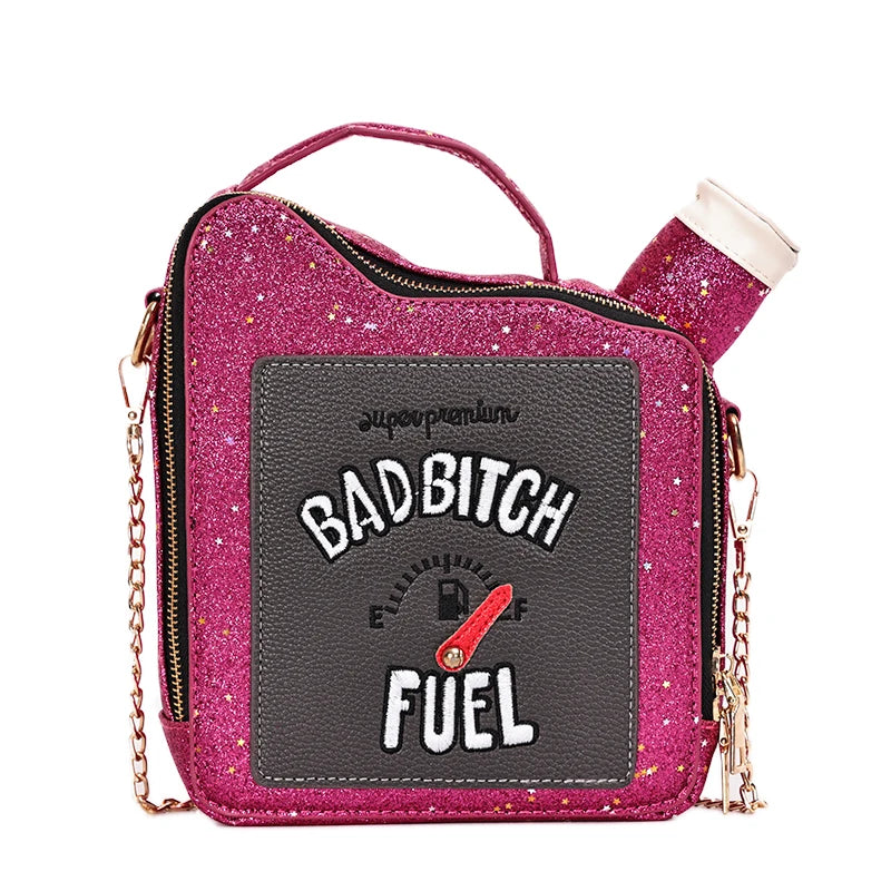Women's PU leather fashion trend personality laser sequin embroidery letter creative oil bottle bag single room crossbody bag