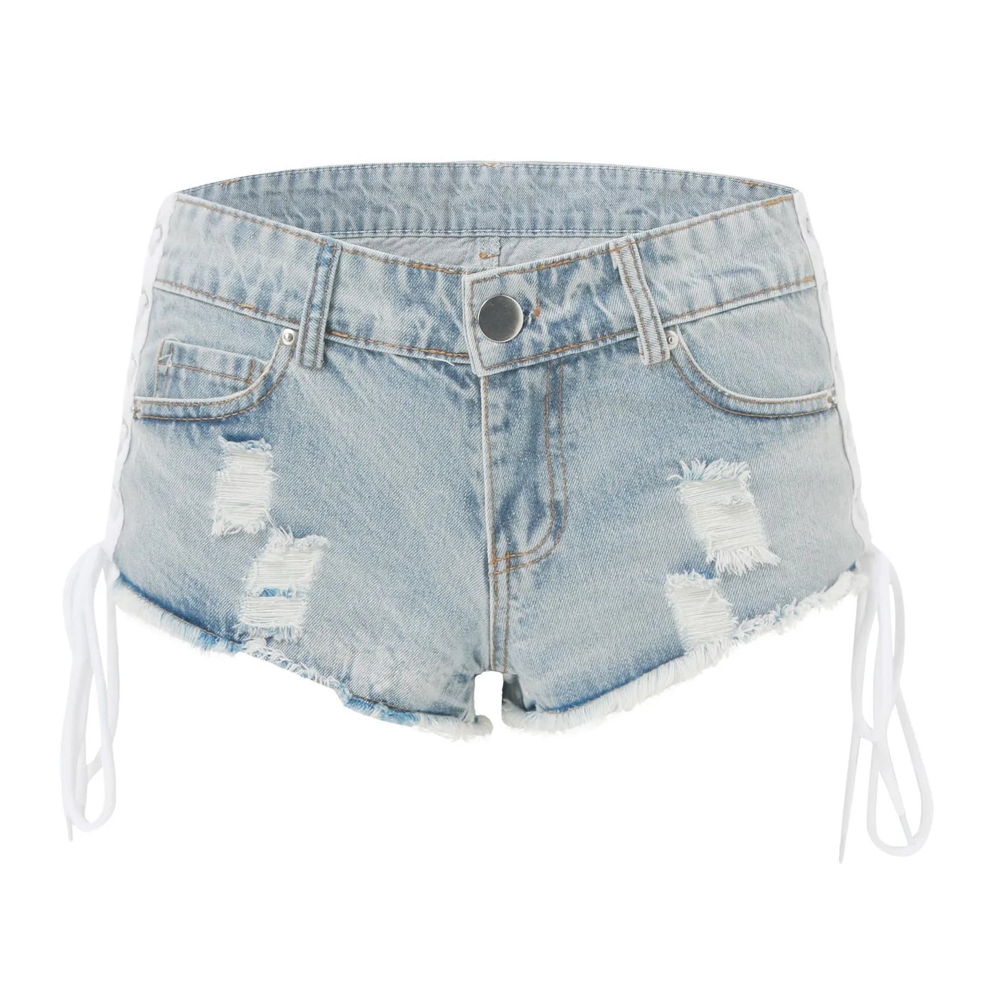 Denim Shorts Frauen 2024 Sommer Ripped Raw Rand Hot Pants Sexy Low Waist Side Lace-Up Nachtclub Tragen Y2k Mini Jean Shorts шорты