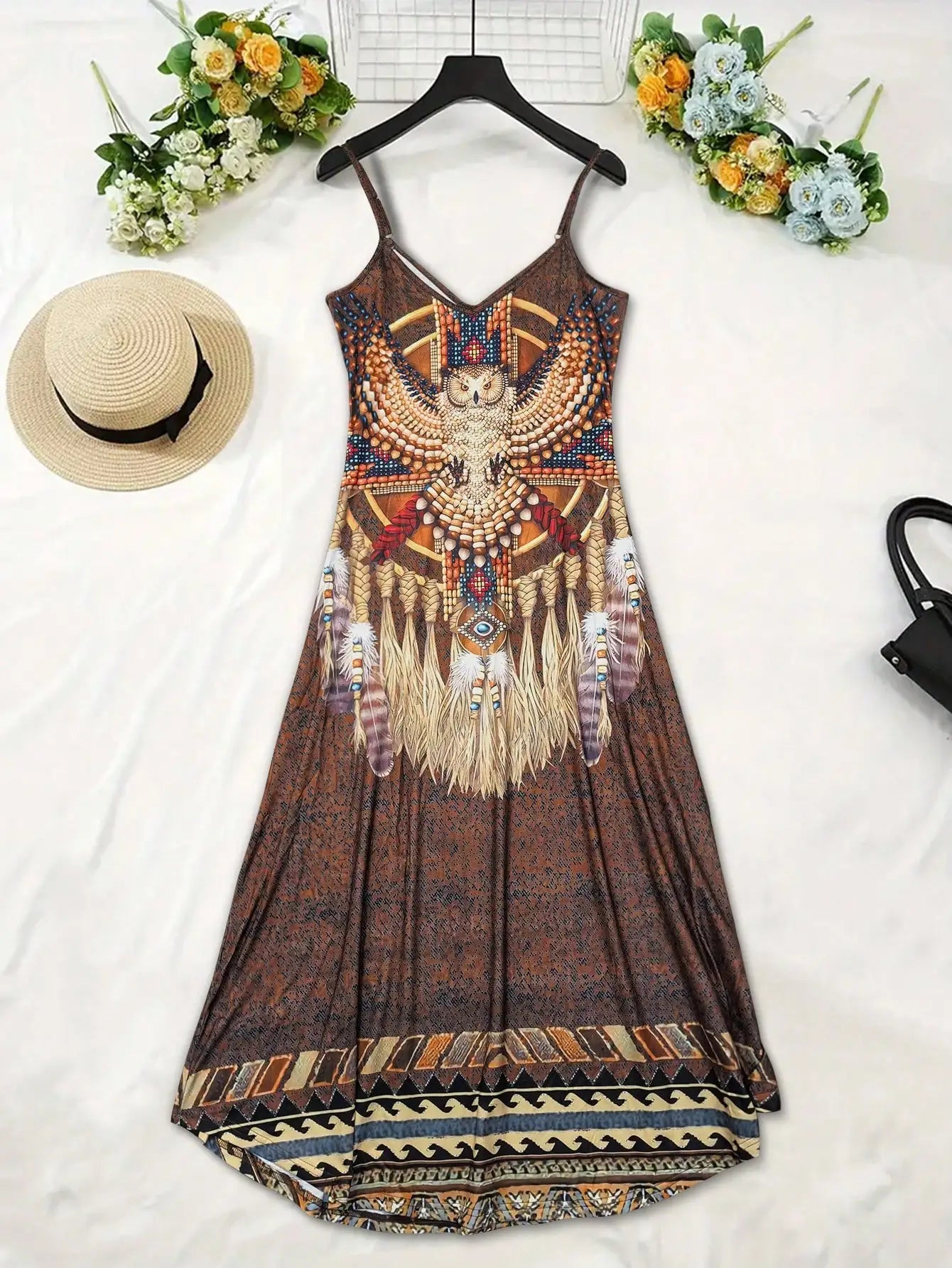 Women's Fashion Western Ethnic Print Casual Suspender Dress