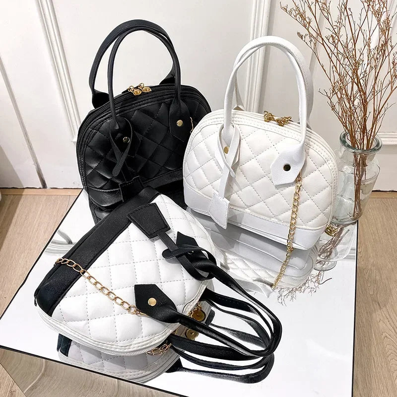 New Fashion Lingge Shell Bag Single Shoulder Messenger Bag Chain Simple Crossbody Bag Purses Contrast Color Women Handbags