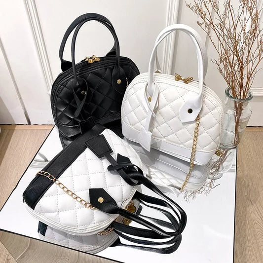 New Fashion Lingge Shell Bag Single Shoulder Messenger Bag Chain Simple Crossbody Bag Purses Contrast Color Women Handbags