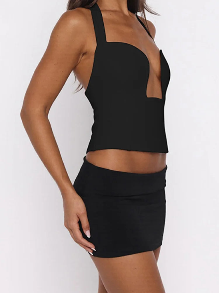Elegant Backless Lace Up Halter Tops Women Sexy Sleeveless Off Shoulder Low-cut Slim Cropped Top 2026 Lady High Street Chic Wear