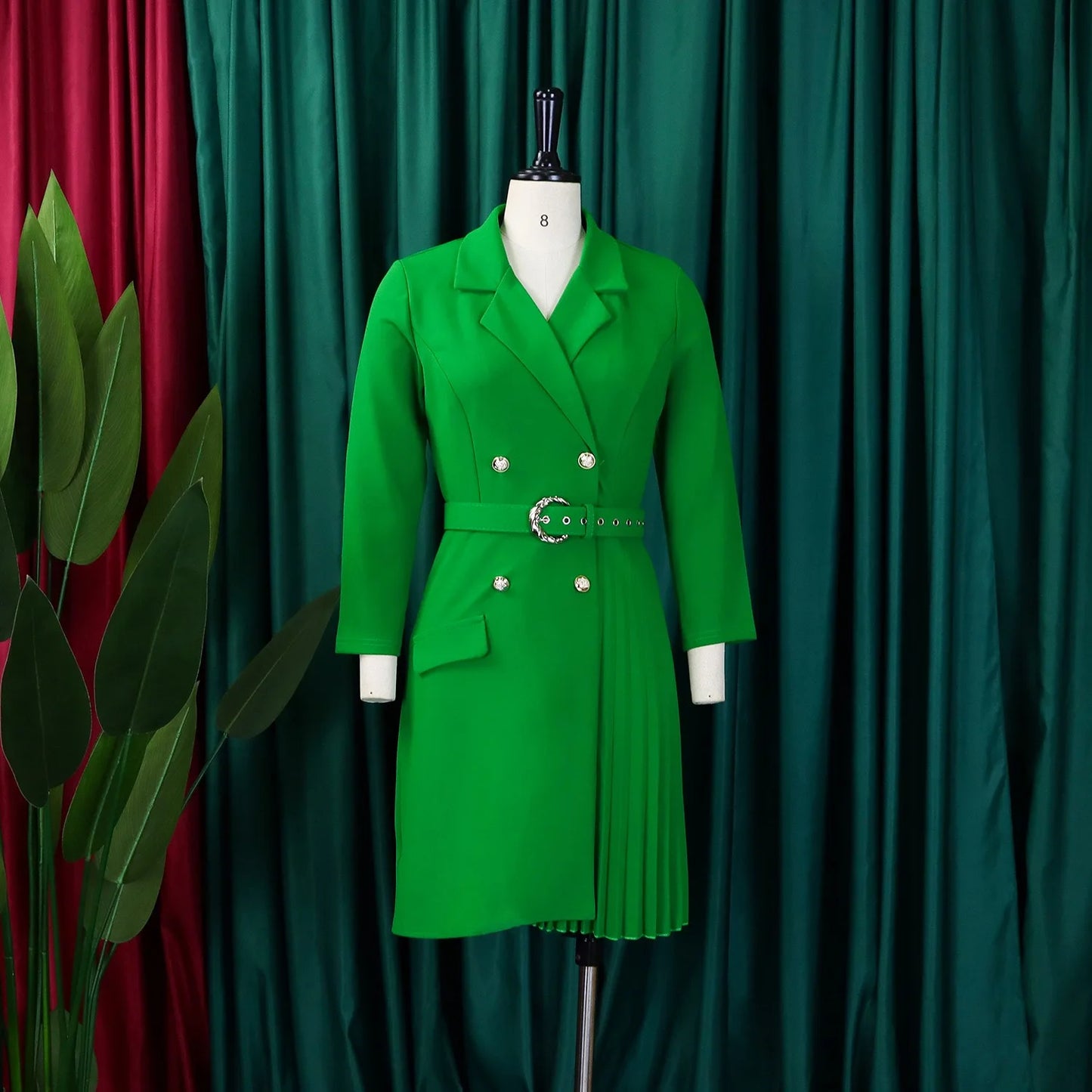 Elegant Dresses for Woman  Autumn Winter New Trends Notched Collar Full Sleeve Sashes Pleated Mid Calf Solid Fashion Dress