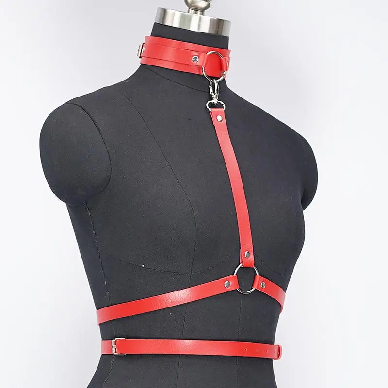 Red Leather Collar Adjustable Waist Cinching Strap Punk Gothic Style Women's Belt Sexy Accessory Adult Sexual Restraint Sling