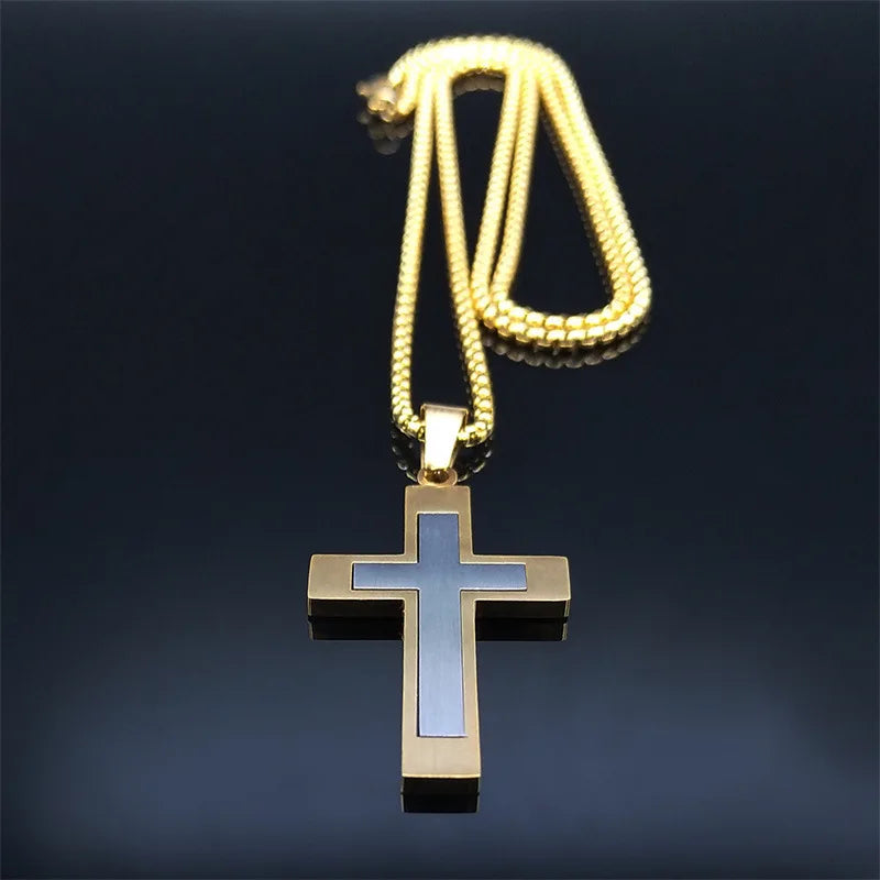 YQ Stainless Steel Splice Cross Pendant Necklace For Men Women Religious Jewelry Accessories With 60cm Chain