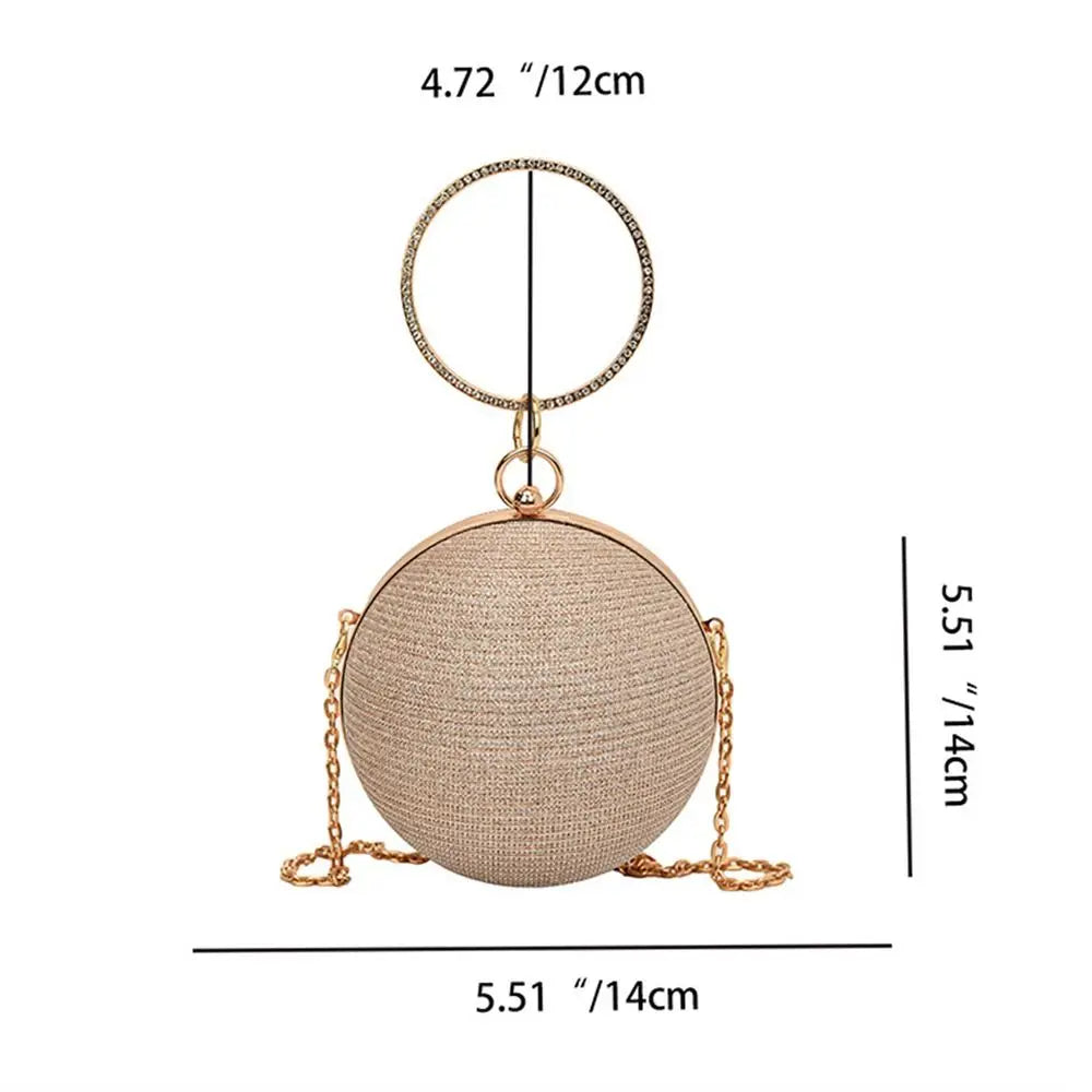 Elegant Circular Evening Bag Gold Bright Silk Rhinestone Decorative Chain Banquet Clutch Shoulder Bags Wedding Party