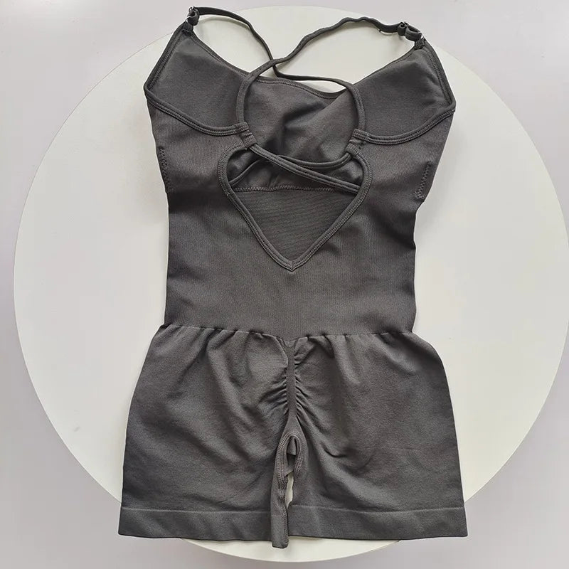 Women's Yoga Jumpsuit, Sexy One-Piece Fitness Romper with Strap, Tummy Control & Padded Sports Bra for Workout
