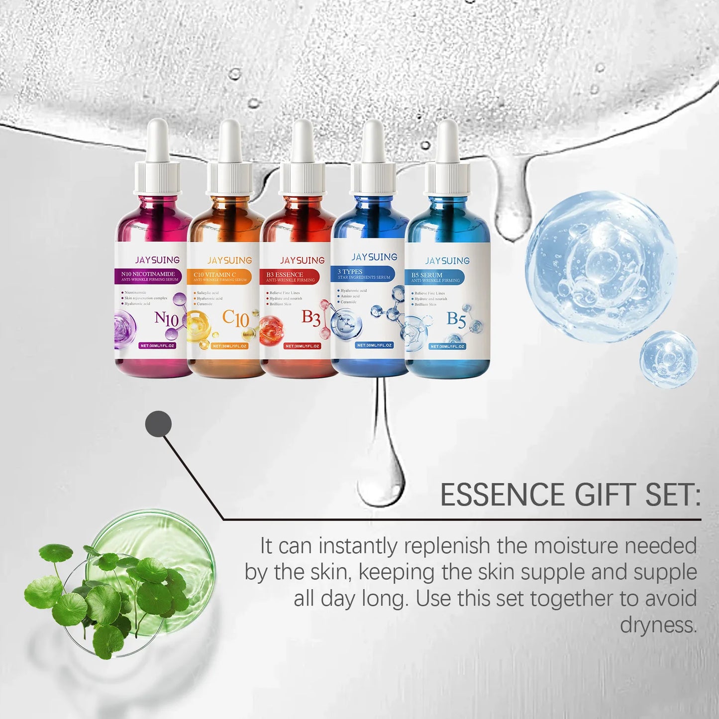 Face Serum Skin Care Sets 5PCS Hyaluron Acid Vitamain C Niacinamide Wrinkle Remove Shrink Pores Moisturizing Brighten B5 Essence