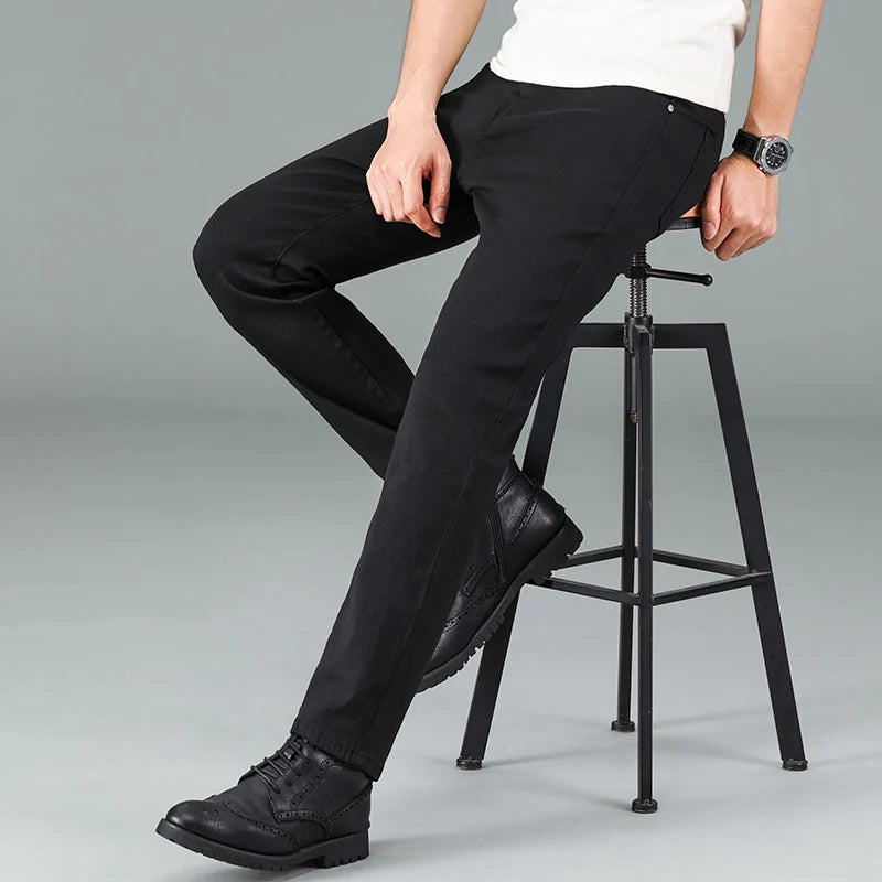 Man Straight tube slim fit Soft Stretch Black Masculino Denim Trousers Men Korean version Classic Advanced Fashion Brand Jeans