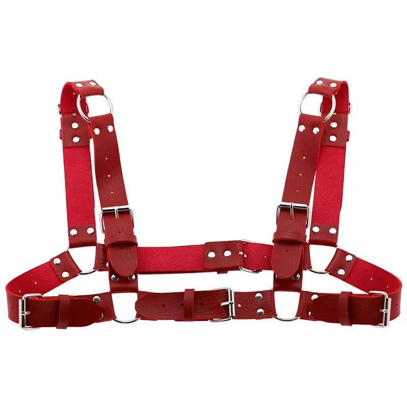 Decopunk Women Men Sexy Punk Chest Harness Adjustable Caged Metal Body Chain PU Leather Choker Statement Necklace Party Clubwear