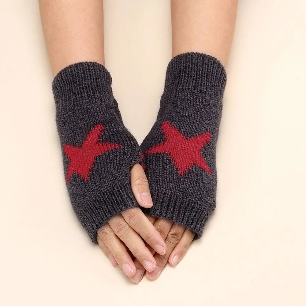 2024 Punk Y2K Gestrickte Wollhandschuhe für Männer Frauen Pentagramm Halbfinger Warme Weiche Fäustlinge Weiche Stern Hand Fingerlose Handschuhe