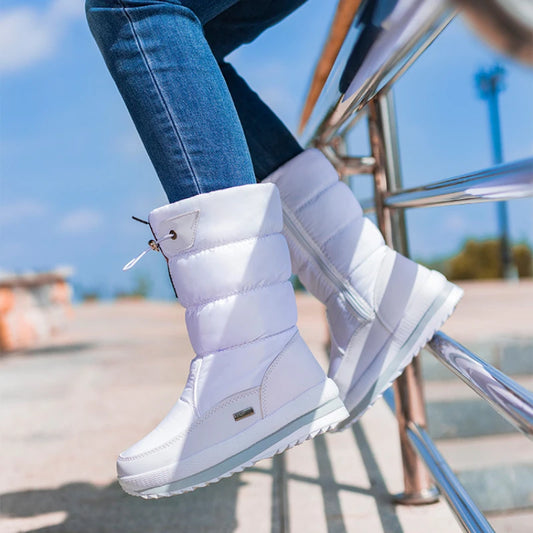 Winter thick women's snow boots Warm Plush Mid-calf Boots Non slip Waterproof  Platform Snow Boot Casual Female White shoes