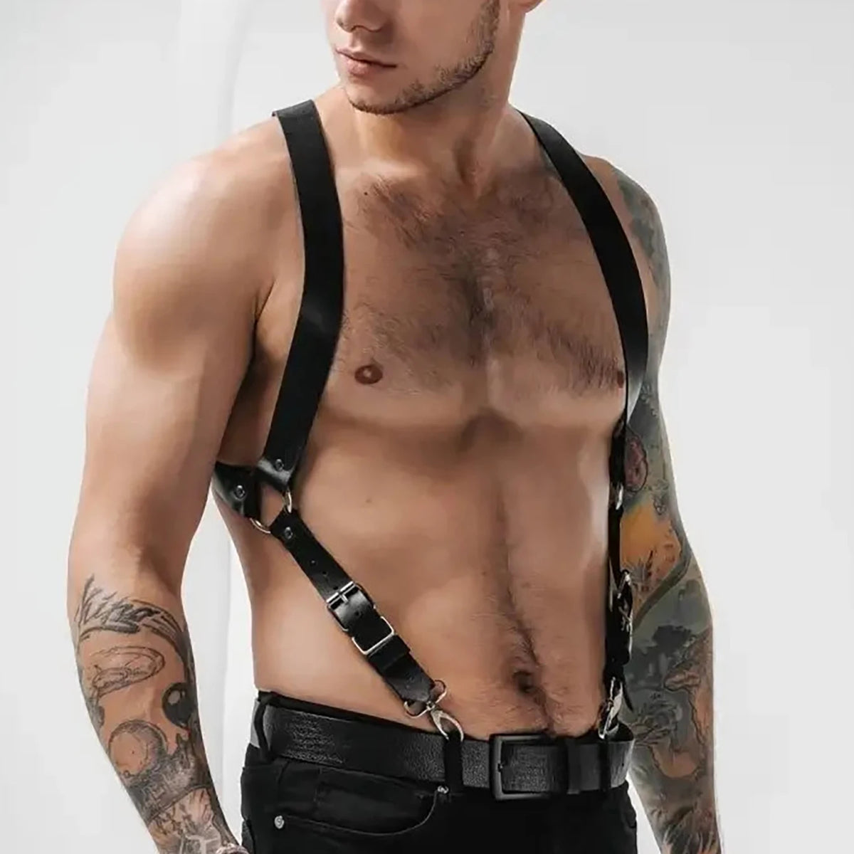 Men PU Leather Gothic Punk Y2K Harness Chest Belt Adjustable Waist Belt Cosplay Costume Streetwear Exotic Club Daily