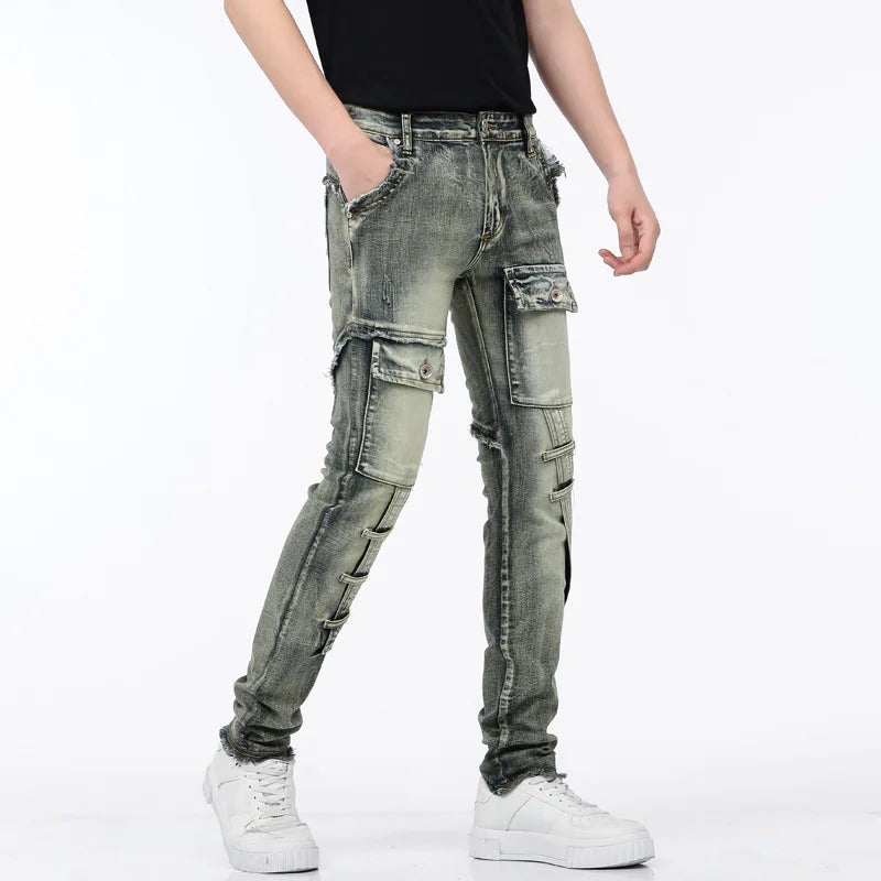 High-Quality Stylish Washed Men's Luxury Designer Jeans Trendy Men Vintage Denim Stretch  Workwear  Motorcycle Boyfriend Jeans