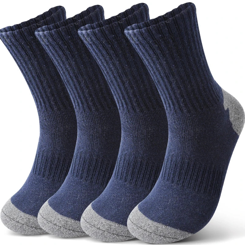 4Pairs Thick Warm Wool Mid Calf Socks Winter Men's Solid Color Cold Proof Sports Socks Men's and Women's Universal Knitted Socks