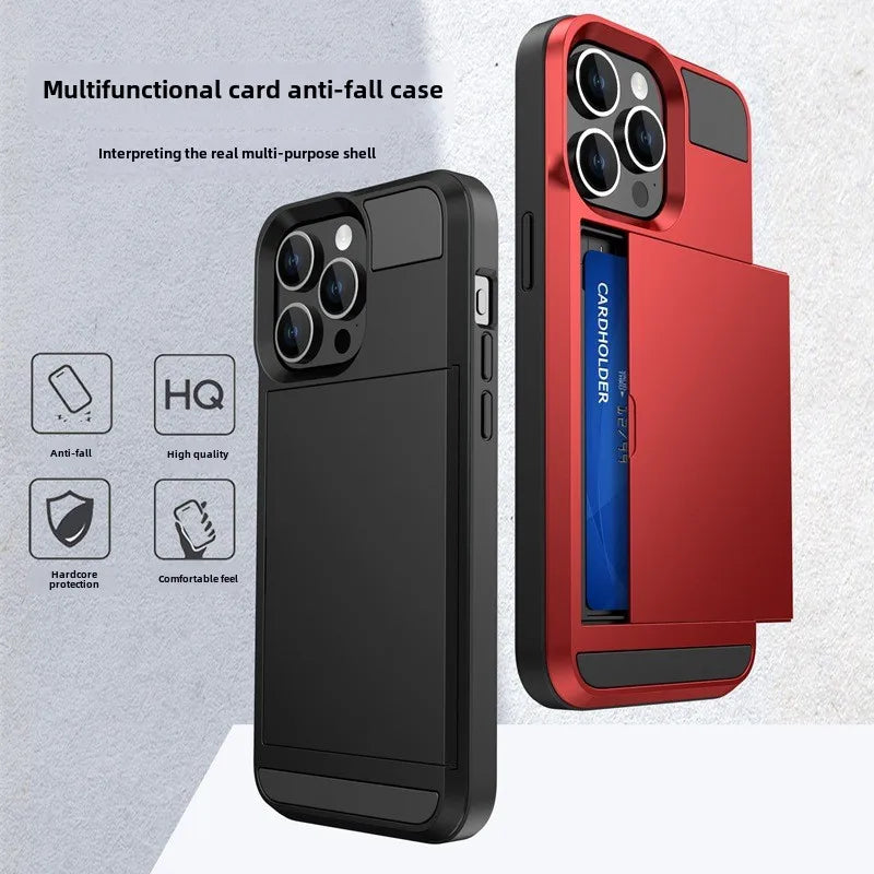 Phone Case for IPhone 16 15 14 Plus 13 12 11 Pro Max Wallet with Card Holder Slot Sliding Pocket Dual Layer Protective Cover