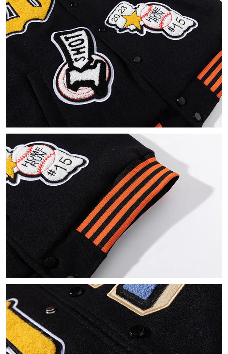 Embroidery Varsity Jacket Men Women Letter Winter American Baseball Jacket Hip Hop Woolen Coat Thick Warm Outwear Parkas Brown