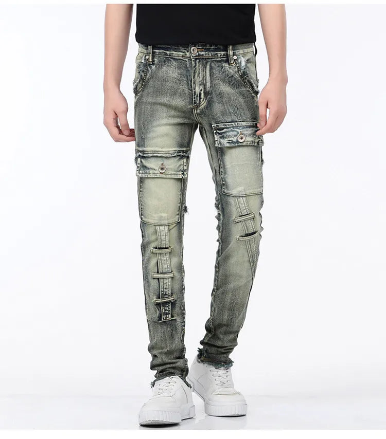 High-Quality Stylish Washed Men's Luxury Designer Jeans Trendy Men Vintage Denim Stretch  Workwear  Motorcycle Boyfriend Jeans