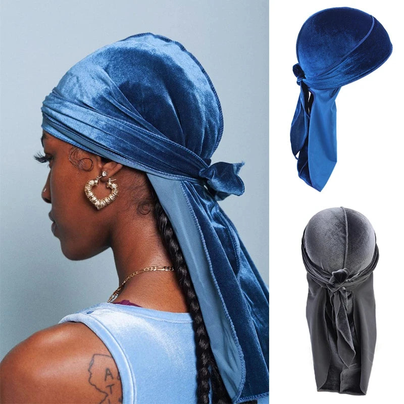 Modische Bandana-Hüte aus Samt, Durag für Männer und Frauen, Du Rag, Unisex, solide Kopfbedeckung, Stretch, Reithelm, Unterhut, Piratenmütze