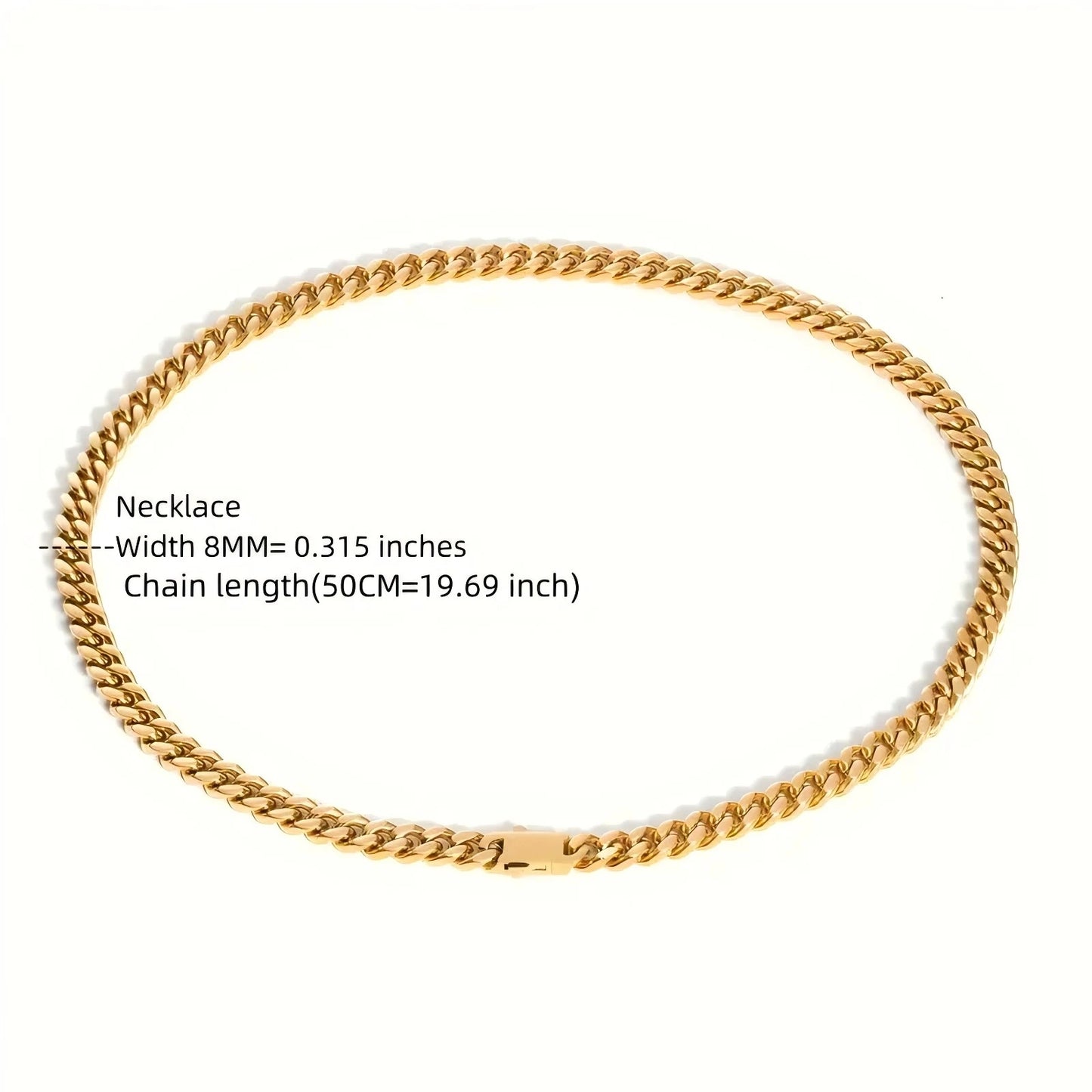 Stainless steel, 12mm gold-plated, necklace and hip-hop bracelet kit from the Cuban chain in Miami, gifts for men and women
