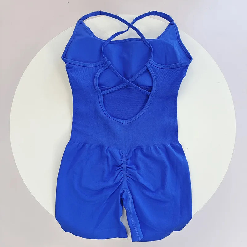 Women's Yoga Jumpsuit, Sexy One-Piece Fitness Romper with Strap, Tummy Control & Padded Sports Bra for Workout