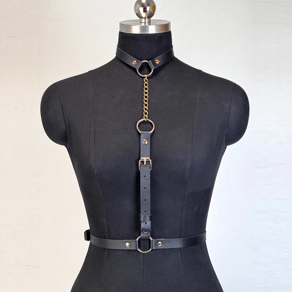 Women Fashion PU Leather Waist Belt Punk Y2K Style Harness Gothic Adjustable Belt Exotic Daily and Camping Accessories
