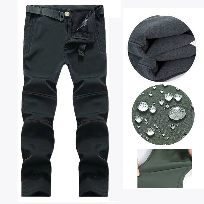 Men's Autumn Winter SoftShell Fleece Jackets Male Hood Windproof Coat Fishing Hiking Camping Climbing Skiing Warm Pants Trousers