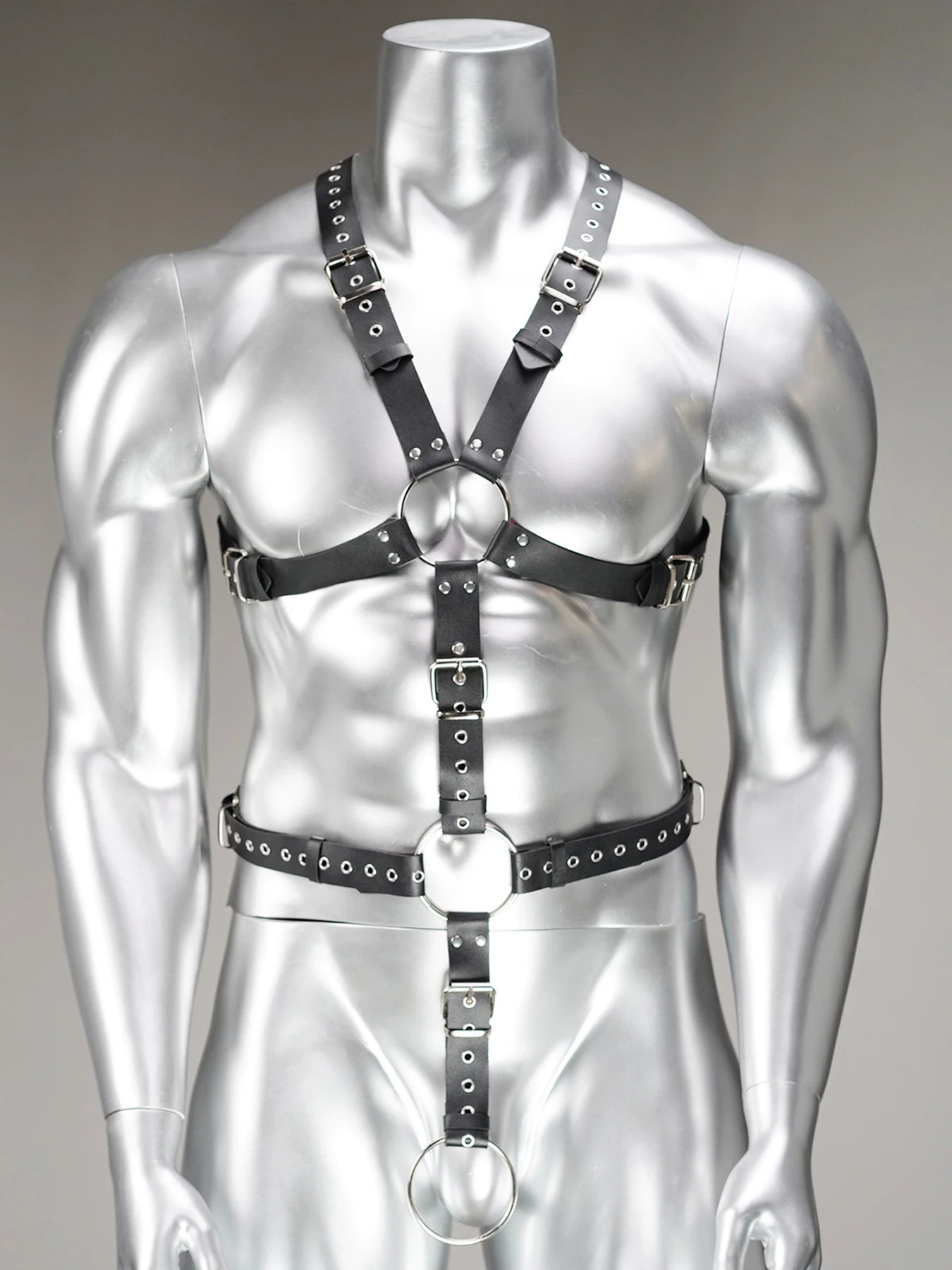 Men's Y-Shaped Black PU Suspender Dress, Suitable for Club Wear, Valentine's Day Gift, Carnival Attire.