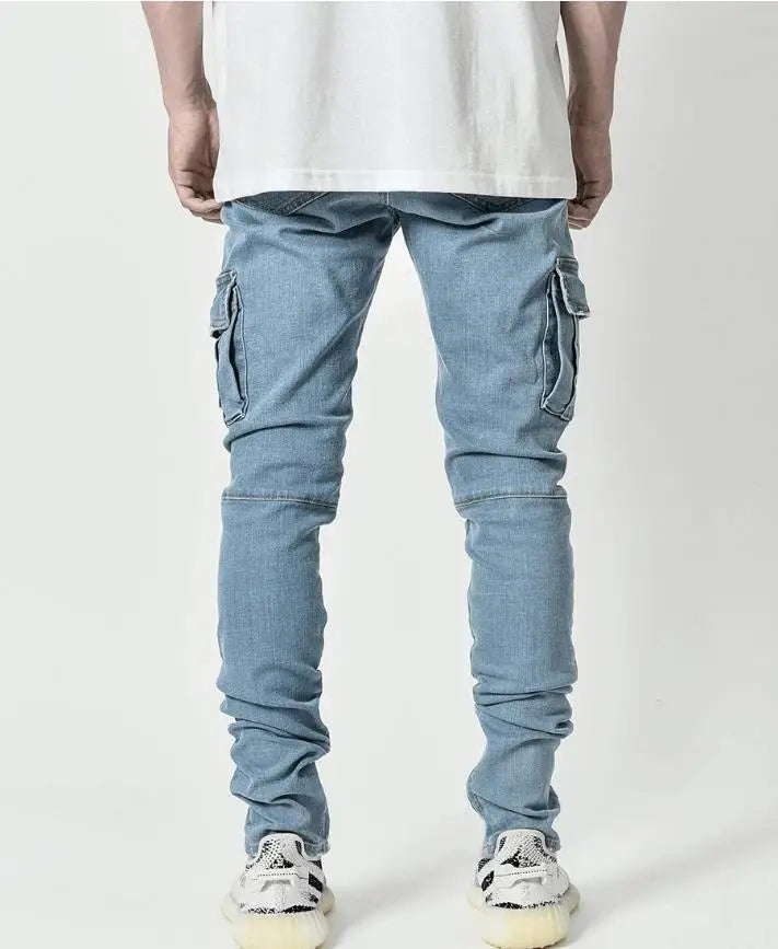 Männer Jeans Bleistifthose Cargo Denim Solide Knöchellänge Waschtaschen Mittlere Taille Etui Slim Leichte Strech High Street 2024