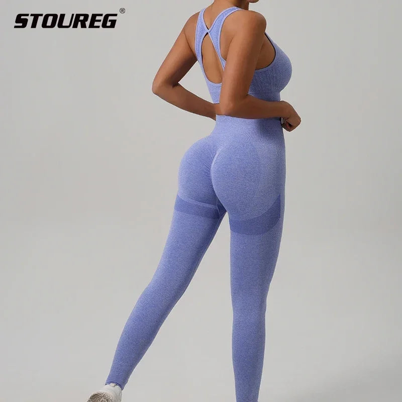 STOUREG Hollow Beauty Back 2-teiliges Yoga-Set für Damen, Sport-BH + Hüftlifting-Sporthose, Trainingsset, nahtloses Fitness-Set