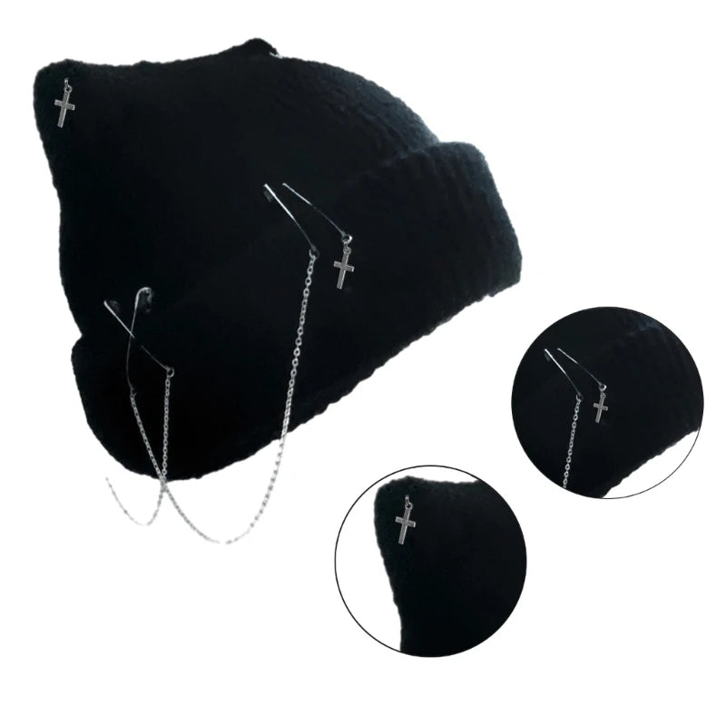Handgewebte Beanie-Mützen für Damen, warme Wintermütze, Y2K-Teufelshornmütze für Teenager, Mädchen, modische Anime-Mütze, Kopfbedeckung