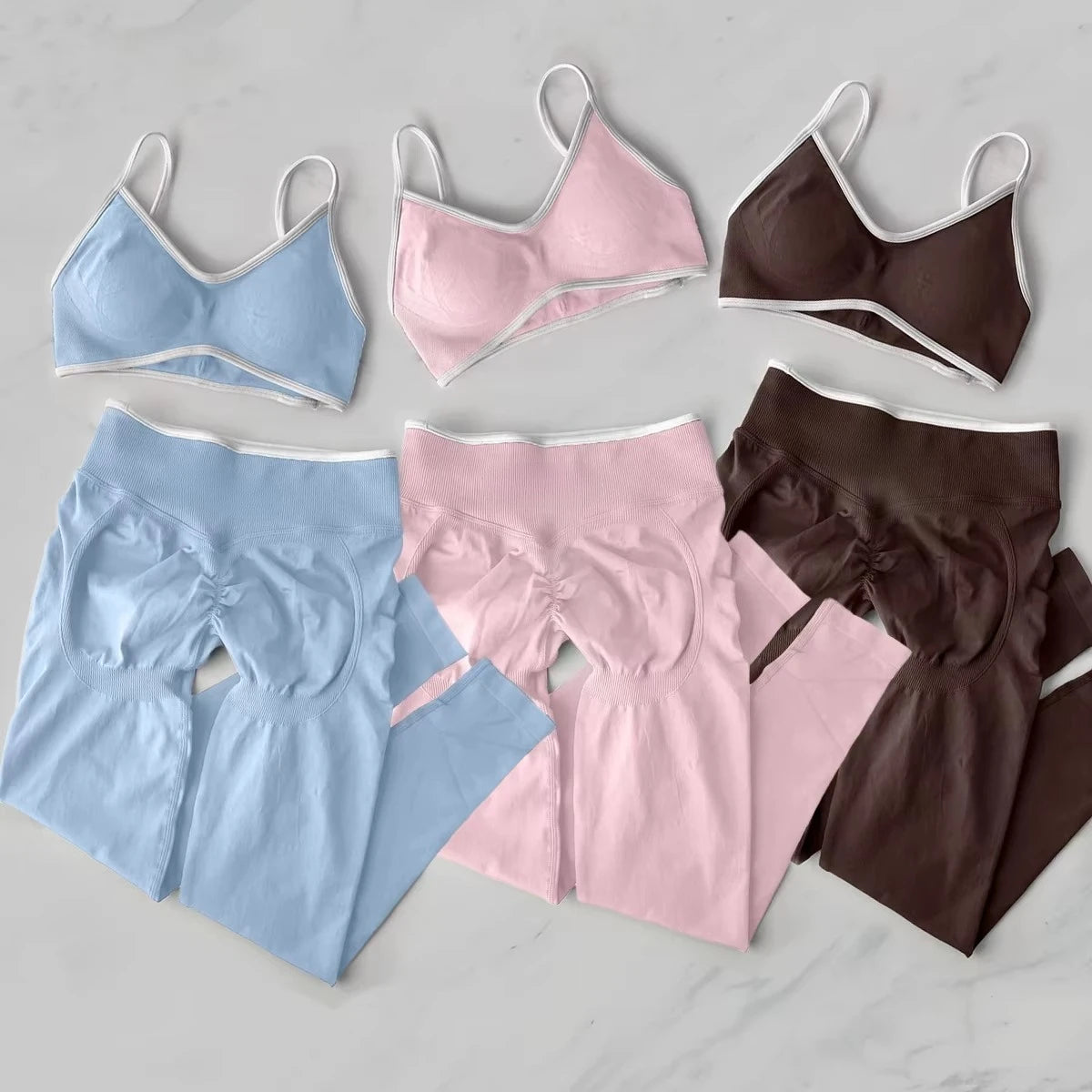 2Pcs Women's Gym Yoga Set Seamless High Waist Leggings Sports Bra Top Workout Outfit Fitness Activewear Running Training Clothes