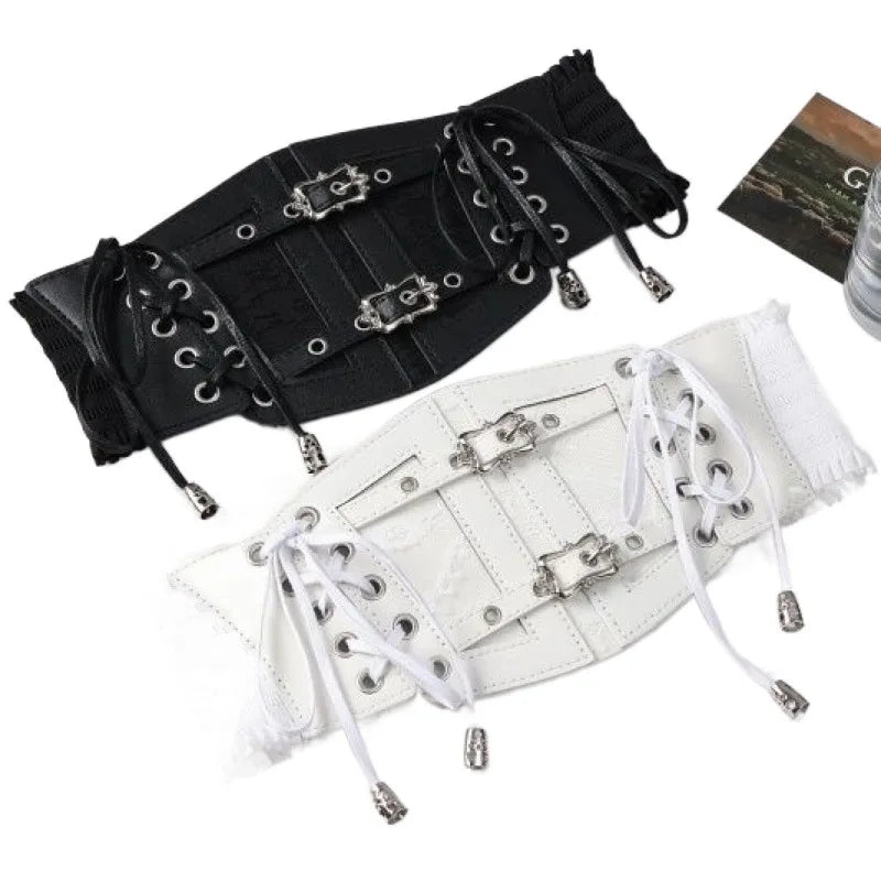 European and American retro black lace lace leather waist seal, women's decoration is fashionable, wearing elastic corset, wide
