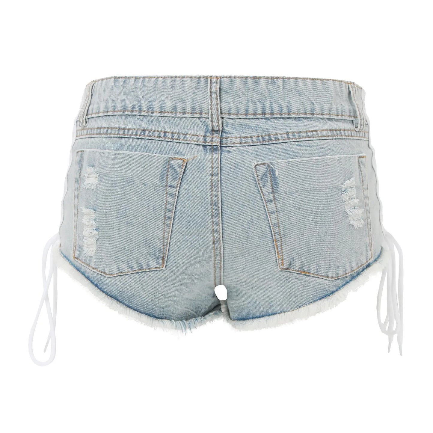 Denim Shorts Frauen 2024 Sommer Ripped Raw Rand Hot Pants Sexy Low Waist Side Lace-Up Nachtclub Tragen Y2k Mini Jean Shorts шорты