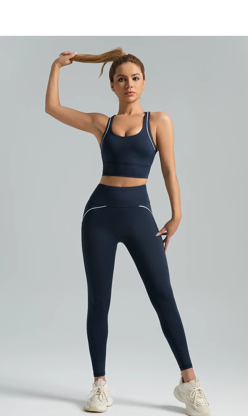 New Women's 2pcs Yoga Set Yoga Clothes High Waist Strap Cross High-elasticity Yoga Sports Bra Fitness Wear Set Women's Tracksuit