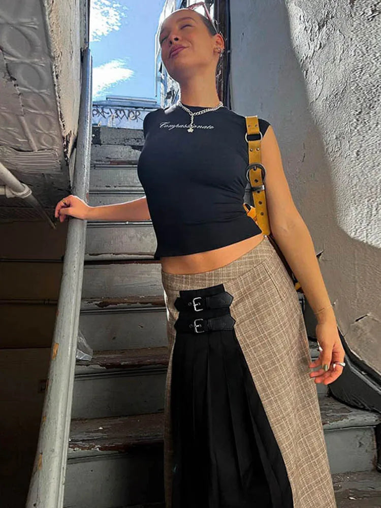 Y2k Streetwear Crop Tops Letter Print Black Tees Short Sleeve Graphics T Shirt Womens 2023