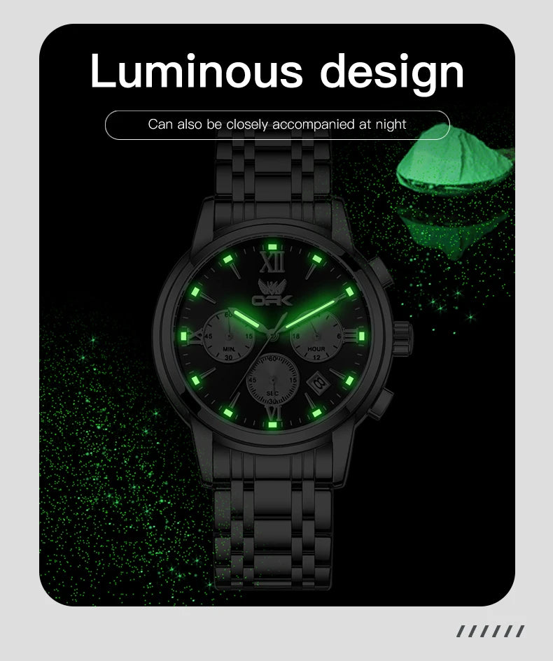 OPK Trendy classic three eye dial men's quartz watch waterproof genuine luminous men's watch for man chronograph date wristwatch