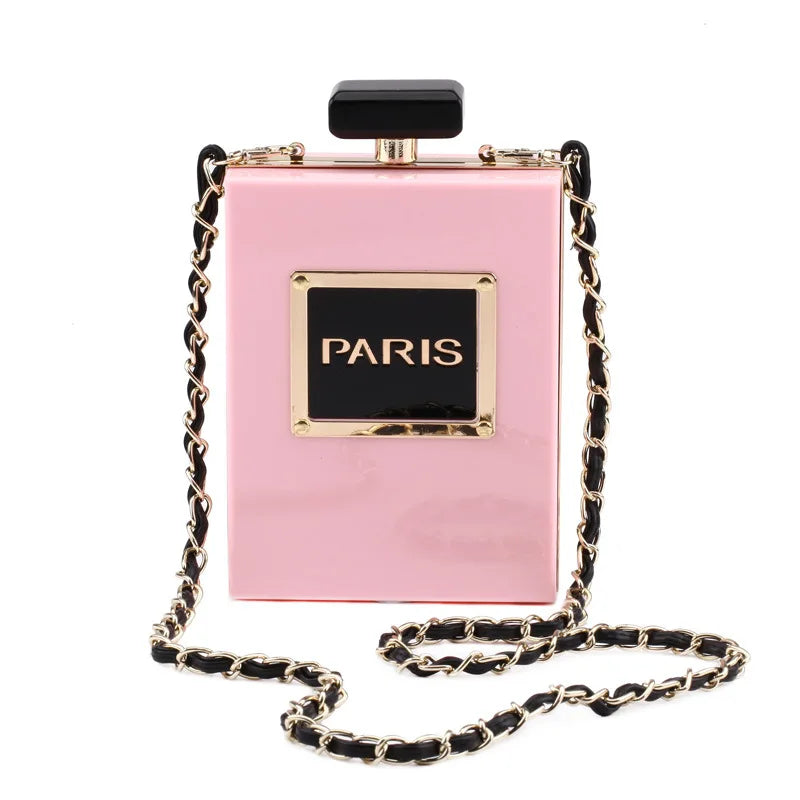 Evening Bags Women's Acrylic Paris Perfume Shaped Black Bag Purses Clutch Vintage Banquet Handbag Luxury Shoulder Crossbody Bags