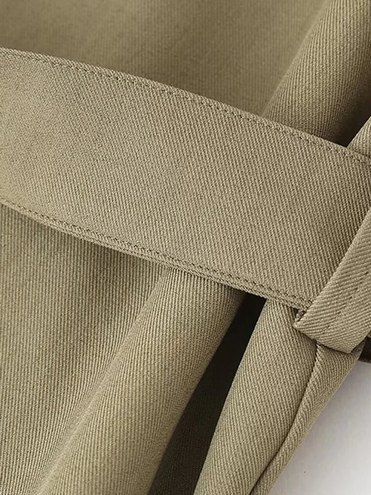 Women's Fashion Commuter Style Trouser Set Linen Blend Asymmetric Round Neck Top Pajama Style Mid Waist Trousers Womenswear