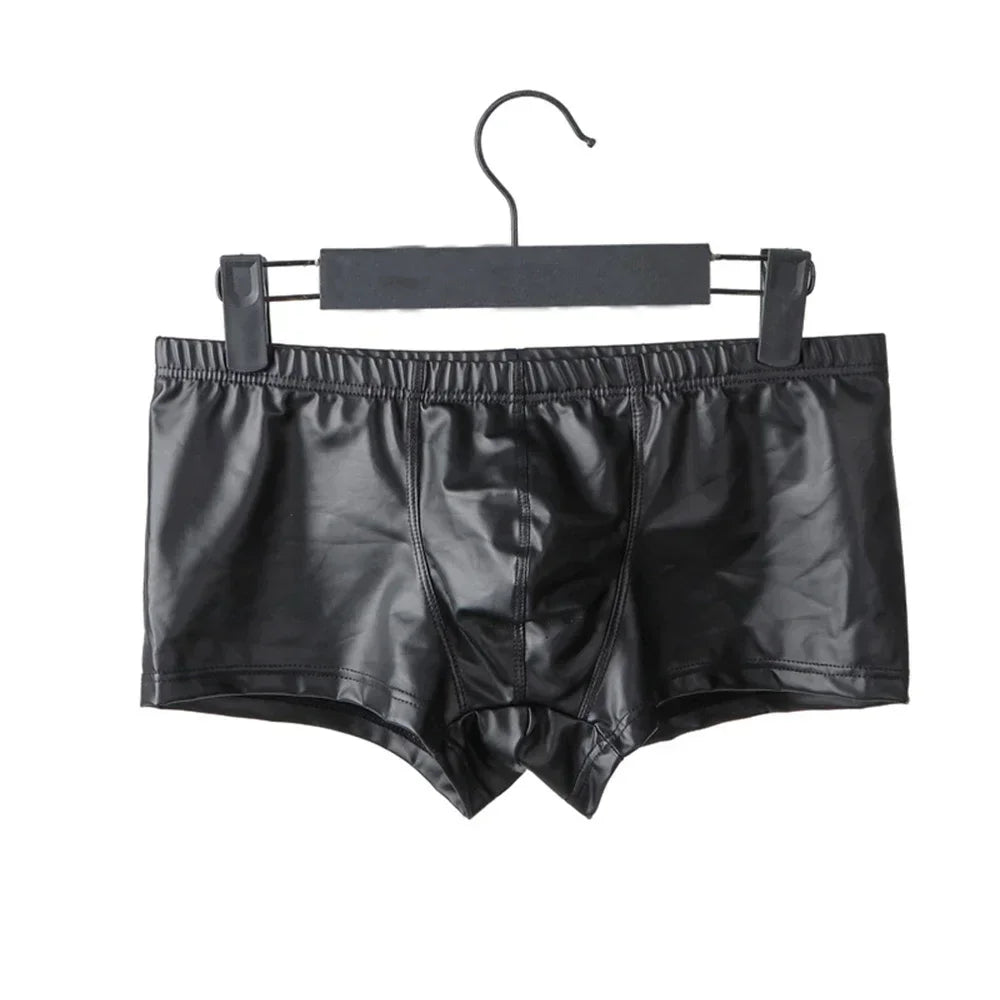 1pc Fashion Men's Faux Leather Underwear Boxers Shorts Solid Color Sexy Bulge Pouch Briefs Trunks Man Panties
