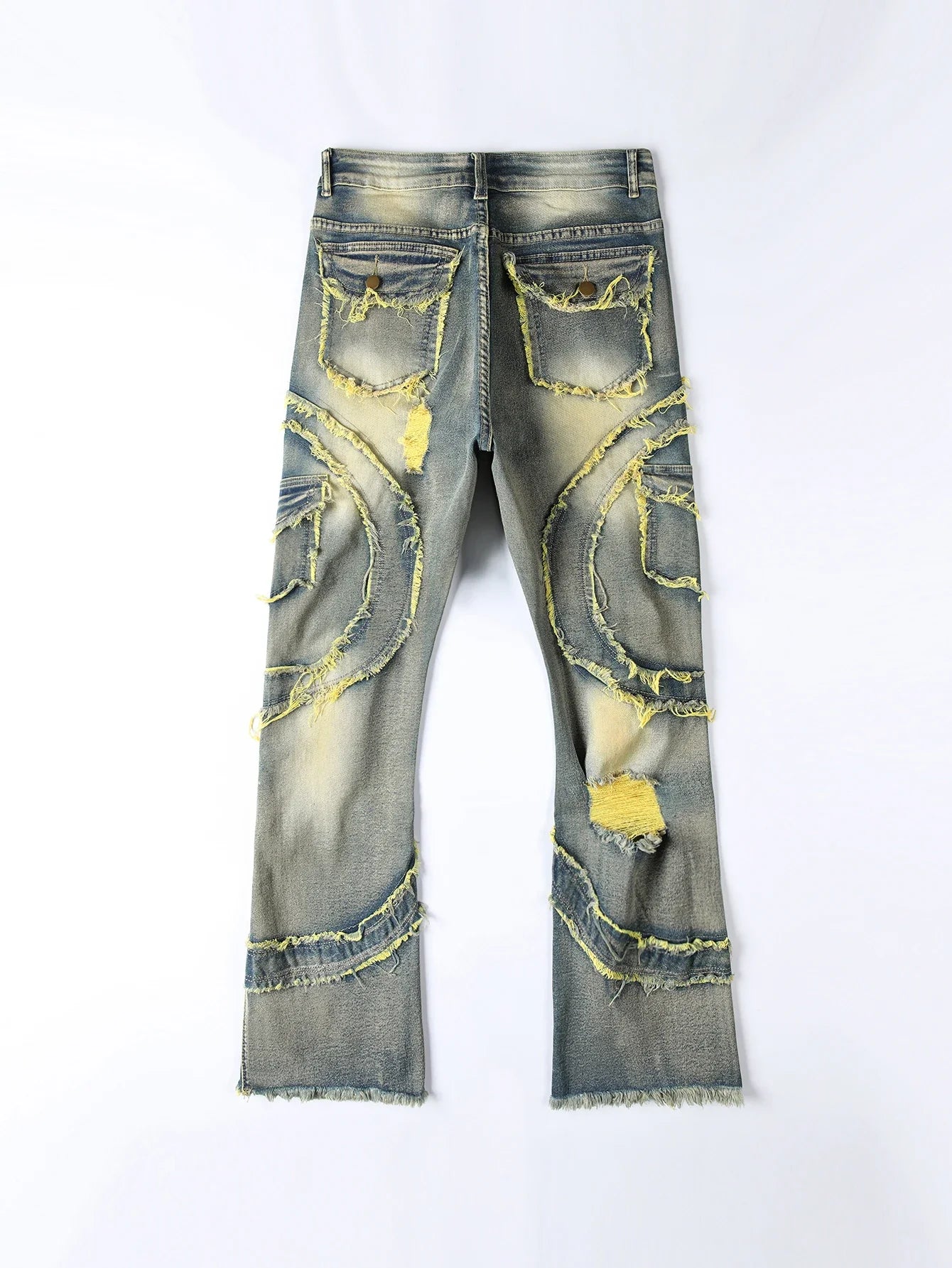 New Men Ripped Stacked Jeans Distressed Slim Fit Skinny Straight Leg Jeans Fashion Hip Hop Denim Pants Casual Streetwear