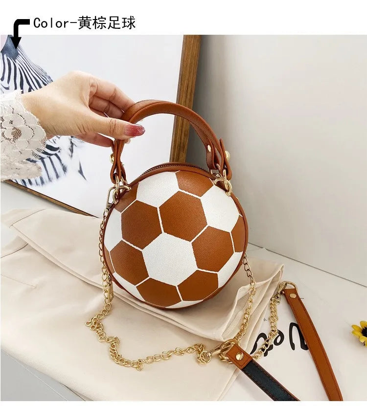 Women Handbag Round Basketball Football Barrel-Shaped Faux Leather Crossbody Shoulder Bag