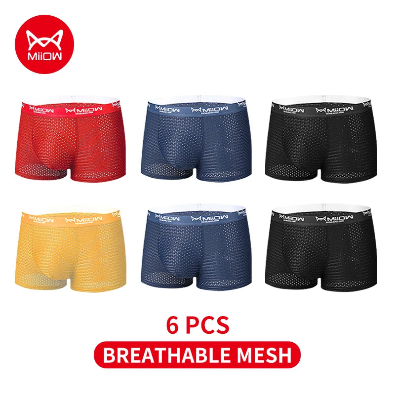 MiiOW 3/4/6Pcs Mesh Breathable Men Boxer Briefs Ice Silk Underwear Graphene Antibacterial Men Panties Underpants Man Boxershorts